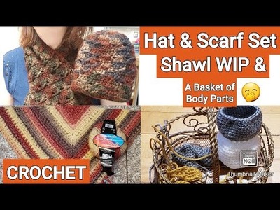 Another Finished Crochet Hat & Scarf Set | A Crochet Shawl WIP | Basket of Amigurumi Owl Body Parts