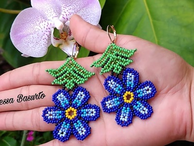 ????ARETES DE FLORES???? AZULES CON CHAQUIRAS (FACIL)| Easy beaded flower earrings DIY