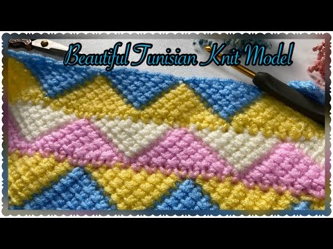 Beautiful Triangle Tunusian Crochet Knit Model Tutorial.Tunus Tığ İşi Üçgen Örgü Modeli Yapımı
