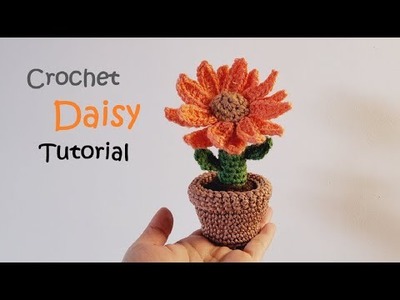 Crochet Daisy Flower in a Pot Step by step Tutorial