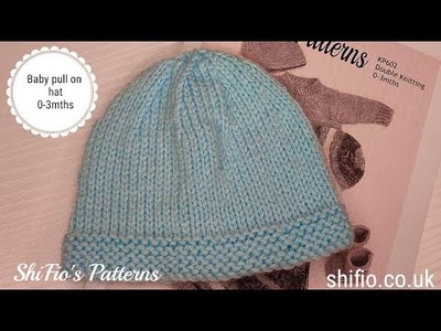 Free baby pull on hat, 0-3mths, double knitting.light worsted, full tutorial