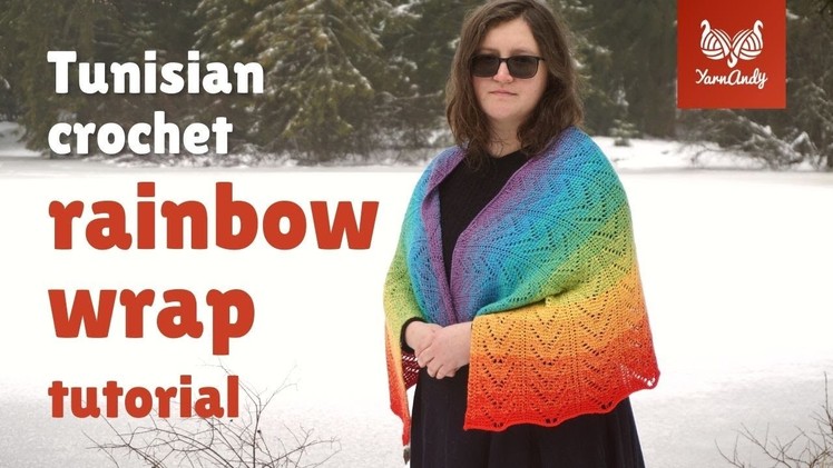 Free Tunisian crochet lace wrap pattern - Rainbow love