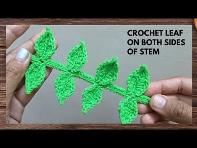 How to crochet leaf on both sides of stem for your plants.home decor diy ideas
