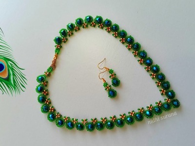 ⚜️Peacock Necklace & Earrings.Collar y pendientes de pavo real.Crystal Jewelery Tutorial diy