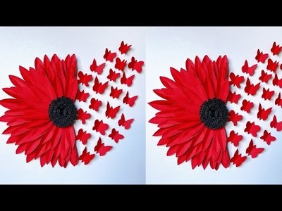 Red Flower wall hanging. Beautiful Paper Flower wall decor idea. DIY Room decor. Easy Paper crafts