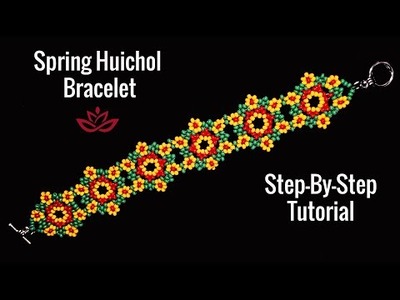 Spring Huichol Flower Bracelet - Tutorial. How to make beaded bracelet?