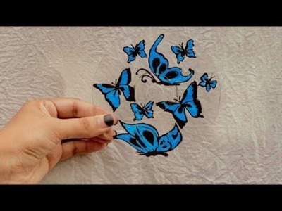 Cd painting.clear cd painting art. how to draw butterfly on cd