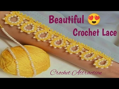 Crochet Beaded Lace for Dupatta Sleeves Edges | Qureshia lace design @Crochet Attraction