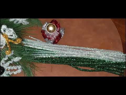 DIY Christmas ornaments. Christmas tree and bell. Tinsel pipe cleaners.