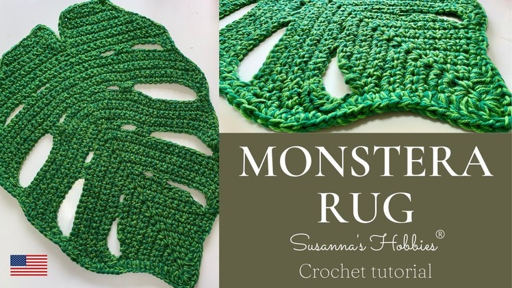 Easy #crochet #Monstera #rug tutorial English subtitled