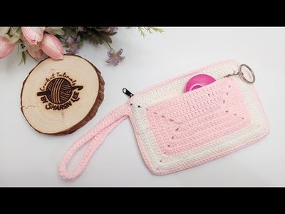 How to Crochet Rectangle Purse with front Pockets and zip