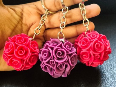 Rose ball keychain using homemade Airdry clay| clay keychain|#shorts