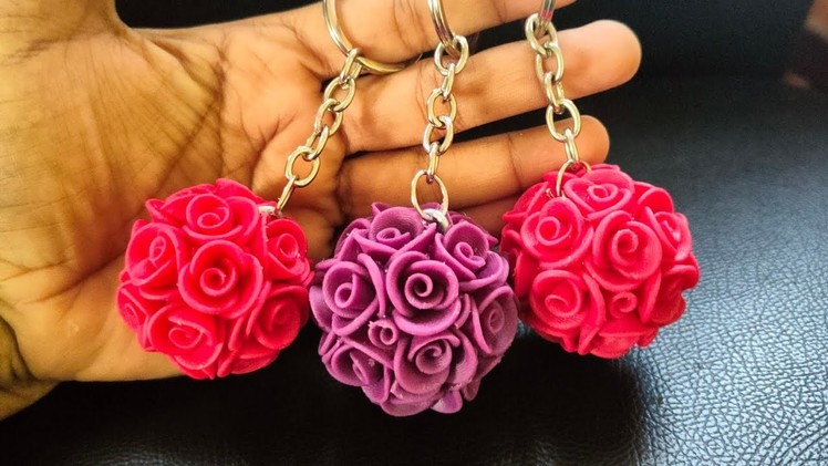Rose ball keychain using homemade Airdry clay| clay keychain|#shorts