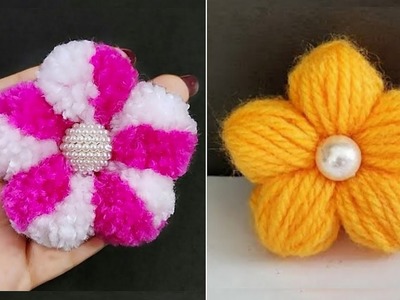 Super Easy Woolen Pompom Flower Making using Fork - Embroidery Flower Making using Fork - DIY