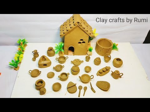 Amazing technique make kitchen set with polymer clay| Miniature clay kitchen set with mini house |