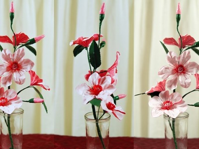 Arreglo de flores con bolsas plásticas | Centro de mesa para eventos | Manualidades sencillos