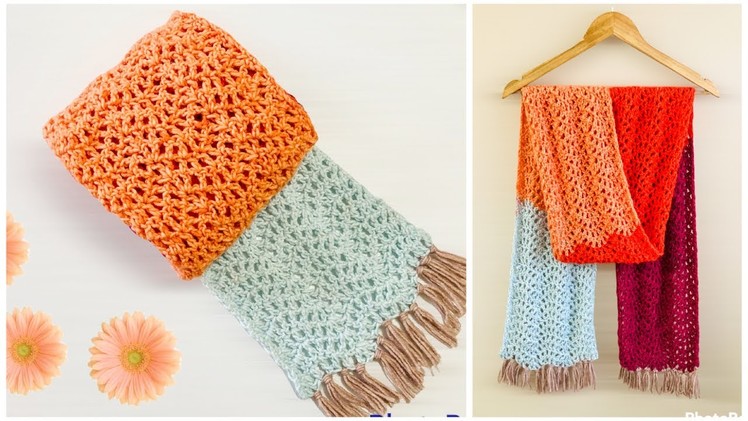 Crochet Caron O GO yarn one skein project | crochet women scarf | one row repeat pattern