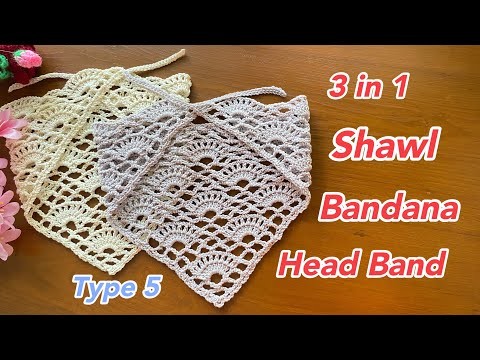 DIY144 Crochet Shawl,Bandanna,Head Band Tutorial ##bandana #shawl #headband #hairscarf