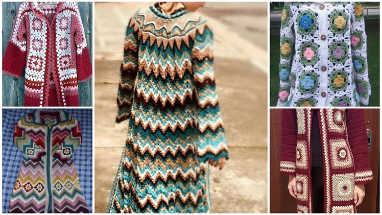 Gorgeous granny crochet knitted pattern long jackets.long cardigan designs