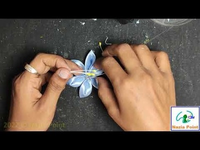 Hand Ribbon Flower | Super Easy Ribbon Flower making with Scale | Nazia Point