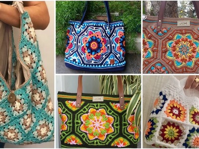 Most Beautiful boho style crochet square pattern bag.shoulder bag designs
