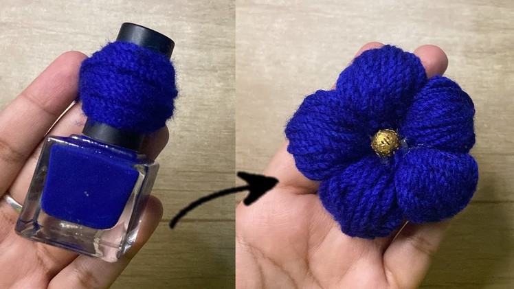 Super Easy Woolen Flower Craft Idea using Nail Polish Bottle | Hand Embroidery Amazing Trick