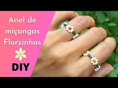 Como fazer anel de miçangas [ DIY ] How to make a flower ring with beads