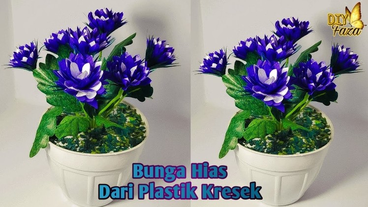 DIY Bunga Hias Ungu Dari Plastik Kresek || How to make Flower From Plastic Bag