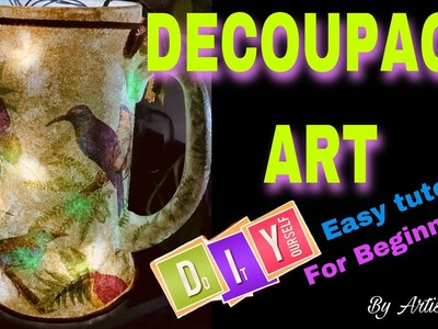 EASY DECOUPAGE ART TUTORIAL #artistaruchi  #decoupage #bottleart #diyideas #easy #homedecor