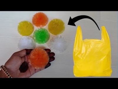 Flowers Making With Plastic Carry Bags | Best Out Of Waste | Carry Bags Re Use Ideas |