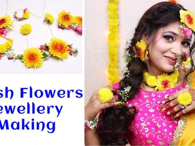 Real Flower Jewelry Making |How to make Fresh flower jewelry For Haldi | Flower Jewelry making