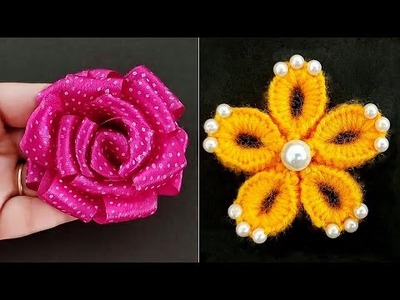 Super Easy Woolen and Ribbon Flower Making Trick - DIY Wool Craft - Ribbon Flower Making