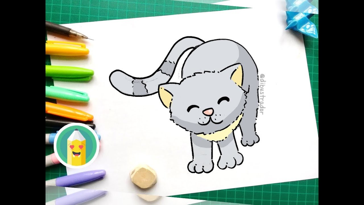 Como Dibujar un Gato Estirandose Facil, How to Draw a Cute Cat Easy