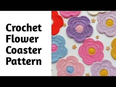 Crochet Flower Coaster * How to Crochet an easy Flower Coaster pattern. Five Patel flower Coaster