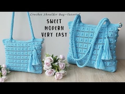 Cute And Modern Crochet Shoulder Bag Tutorial ~ Tas Rajut Cantik Modern Mudah - (Subtitle Available)
