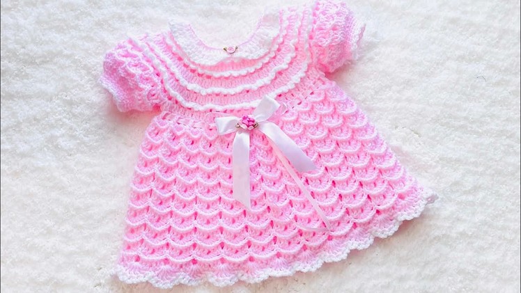 Easy crochet dress or frock with puff sleeves to match baby cardigan VARIOUS SIZES Crochet for Baby