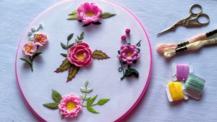 Flowers Hand Embroidery | Trellis Stitch | Cast on Stitch | Fishbone Stitch |French Knot |Lazy Daisy