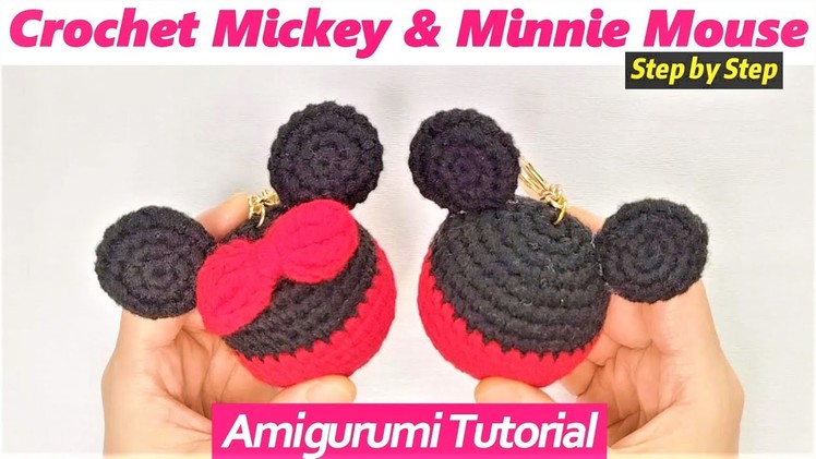 How to Crochet Mickey & Minnie Mouse Keychain - Amigurumi Tutorial | ❤️‍???? Step by Step ❤️‍????
