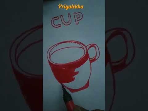 How to draw a Cup in Easy way.Simple drawing and writing. #drawing #cup #handwriting #priyalekha