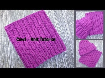 Knit Cowl Wheat Stitch | How to Knit a Cowl | 4 rows pattern | Hat and Cowl knit tutorial