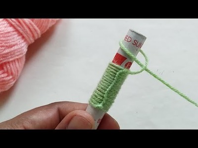 Making Hand Embroidery Flower From Woolen Yarn with Sewing Thread Spool | Easy Sewing Hack