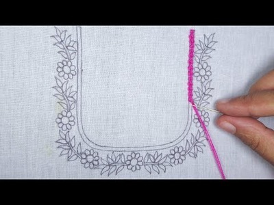 New Very Unique Neck Hand Embroidery Tutorial by Crafts & Embroidery, Easy Neck Embroidery Design