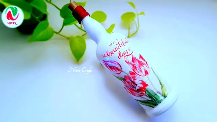 Quick & Simple Bottle Art l Decoupage art for beginners l Bottle Art Home Decor l Niviz Ep 210