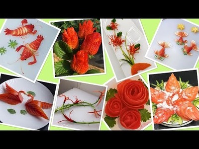 Wie man Tomate, Erdbeere, Chili-Rosenblume macht | Sushi-Garnitur. How to make Straberry chilli Rose