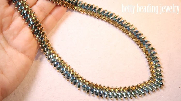 Beaded necklace with Half tila bead elegant and easy for beginner's,jewelry making at home