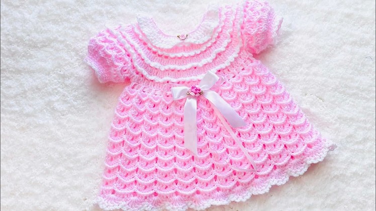 Crochet baby dress with puff sleeves in various sizes LEFT HAND TUTORIAL by Crochet for Baby