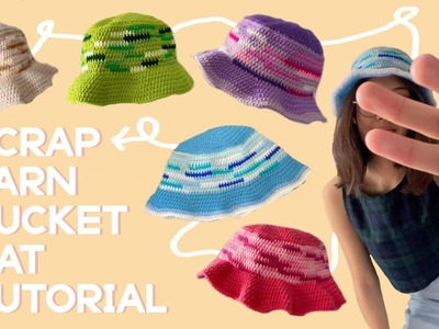 Crochet scrap yarn bucket hat tutorial | brb_crocheting