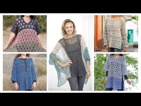 Cute casual #crochet yarn #poncho tops.Poncho style tops for women