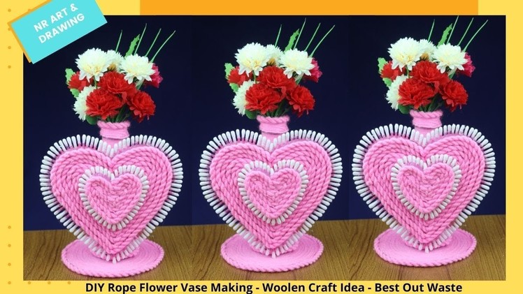 DIY Rope Flower Vase Making - Woolen Craft Idea - Best Out Waste