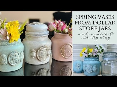 DIY Spring Vases From Dollar Store Jars | Upcycled Glass Jar Idea | Easy DIY Decor with IOD Moulds